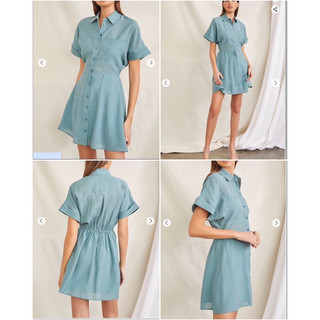 Váy đầm cổ sơ mi f21 tay cánh dơi, eo chun, 2 lớp
