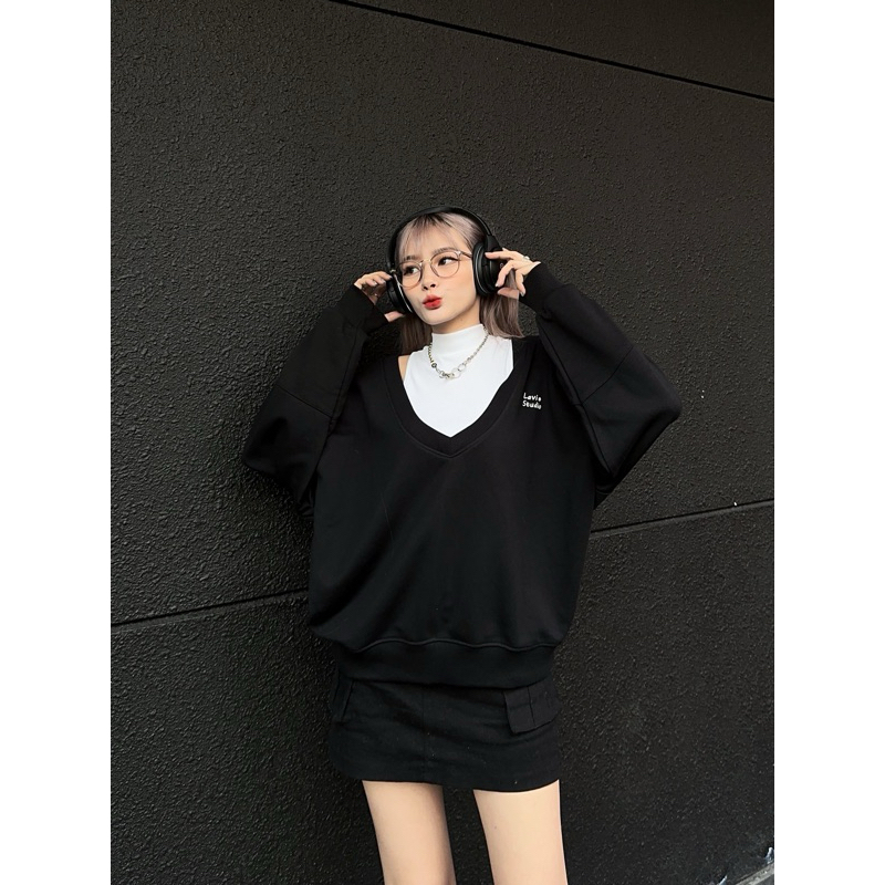 Áo Sweater Local Brand Lavi Studio Cổ V oversize nam nữ form rộng