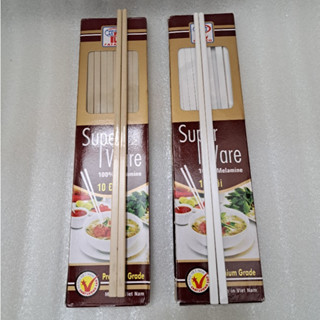 Hộp 10 đôi đũa Thái nhựa Melamine màu Trắng/Nâu