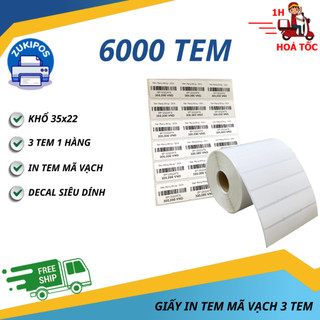 Giấy In Tem Mã Vạch 3 tem 35x22 mm Cuộn 50m Chất Lượng Cao - Zukipos