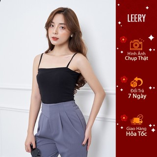 Áo hai dây LEERY chất cotton cao cấp màu đen trắng trơn dáng ôm sát không đệm co giãn tốt BRA-03