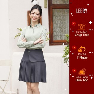 Áo sơ mi nữ công sở dài tay kiểu Hàn Quốc form rộng chất lụa đẹp cao cấp màu Trắng Đen Xanh Be LEERY SM-01
