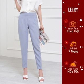 Quần tây nữ công sở LEERY quần baggy lưng cao ống đứng thiết kế lưng thun cao cấp màu Đen Xanh Be Ghi Hồng QD-16
