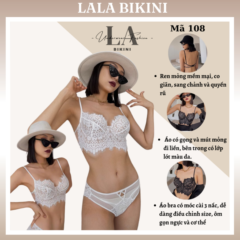 Áo Bra Bralette Corset Ren Có Gọng Nâng Ngực, Áo Lót Ren - Áo Ngực Bra Ren 2 Dây Áo Bra Có Mút - LALA BIKINI - 108