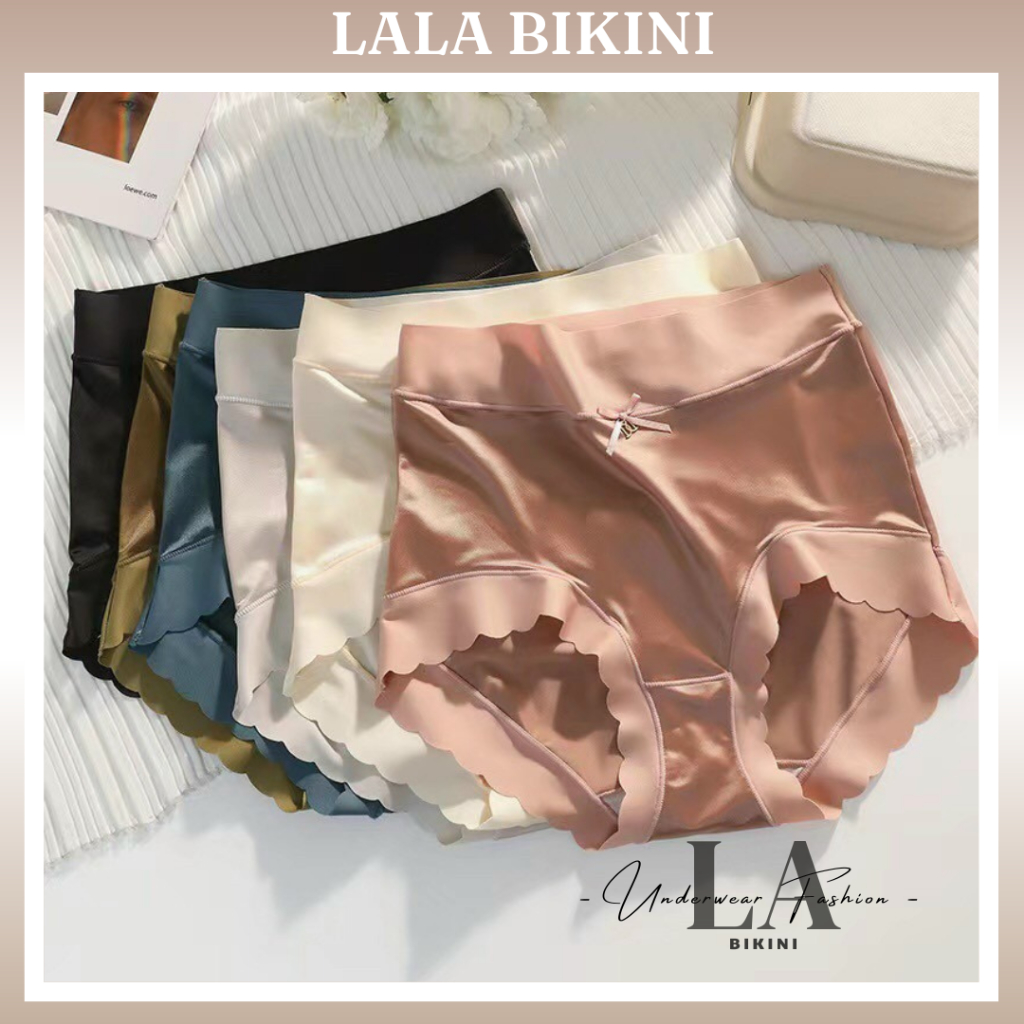 Hàng Mới Về Quần Lót Lụa Satin Lưng Cao Không Đường May Chống Vi Khuẩn Viền Gợn Sóng Cỡ Lớn Sang Trọng