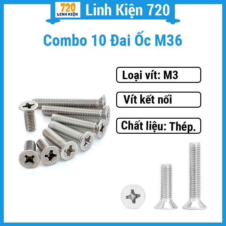 Combo 10 vít sắt M36 nhiều kích thước