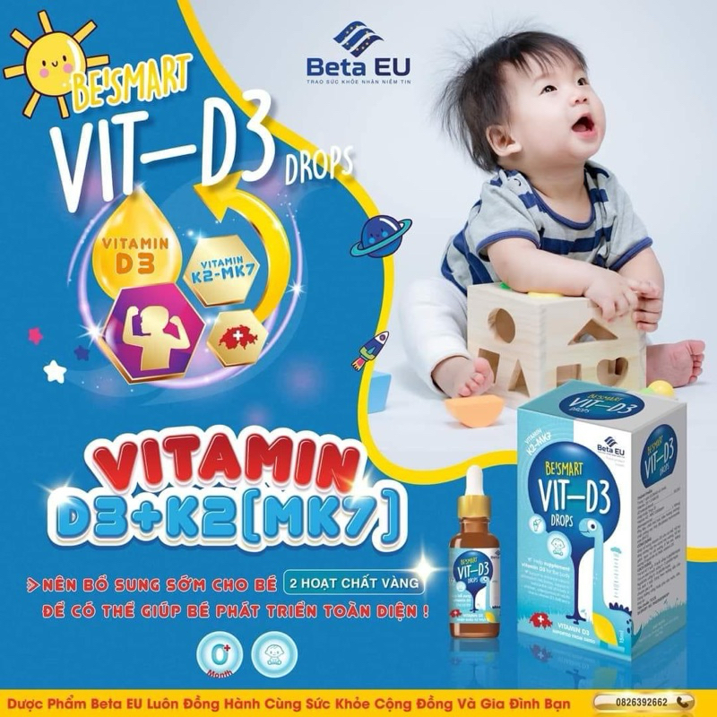BE’SMART VIT-D3 DROPS ( lọ 15ml) giúp bổ sung vitamin D3 K2_MK7 cho bé