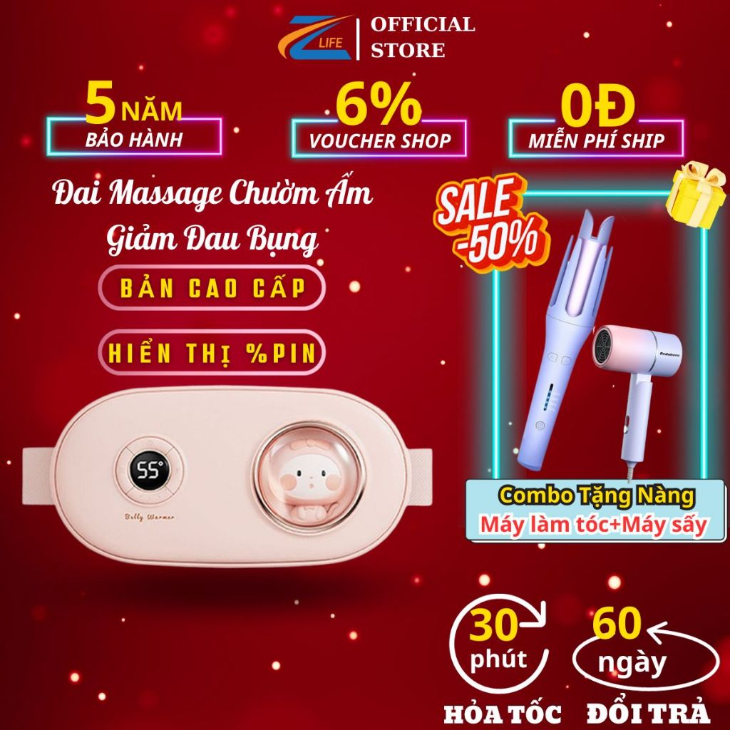Đai chườm bụng kinh,Máy massage bụng kinh làm ấm giảm đau bụng pin 2500mAh có màn hình LCD,Túi chườm nóng
