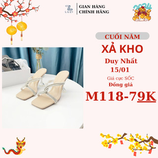 Guốc cao gót nữ quai đá xoắn gót ly cao 9p, guốc nữ cao gót quai xoắn đính đá gót cao 9p m118
