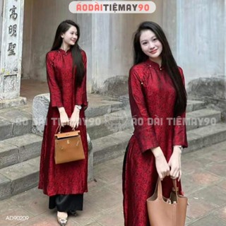 Áo dài cổ phục Việt cách tân nữ truyền thống Tiệm 90 may sẵn áo dài dáng suông chít eo dự tiệc cưới lễ Tết đẹp AD90209