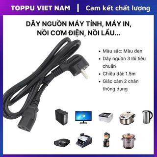 Dây nguồn máy tính, máy in, nồi cơm điện, nồi lẩu... dài 1.5m, giắc cắm 2 đầu loại xịn chống rò rỉ, đứt gãy