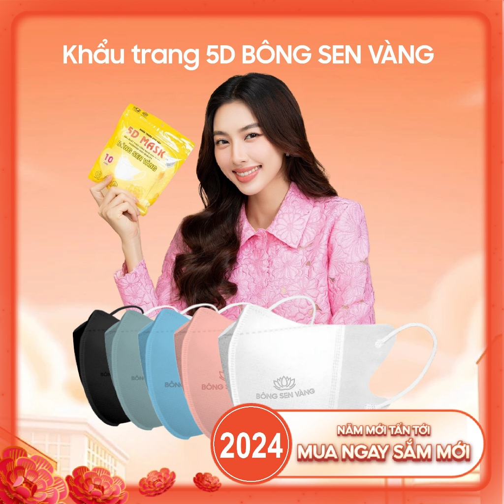 Thùng 200c Khẩu trang 5D Bông Sen Vàng