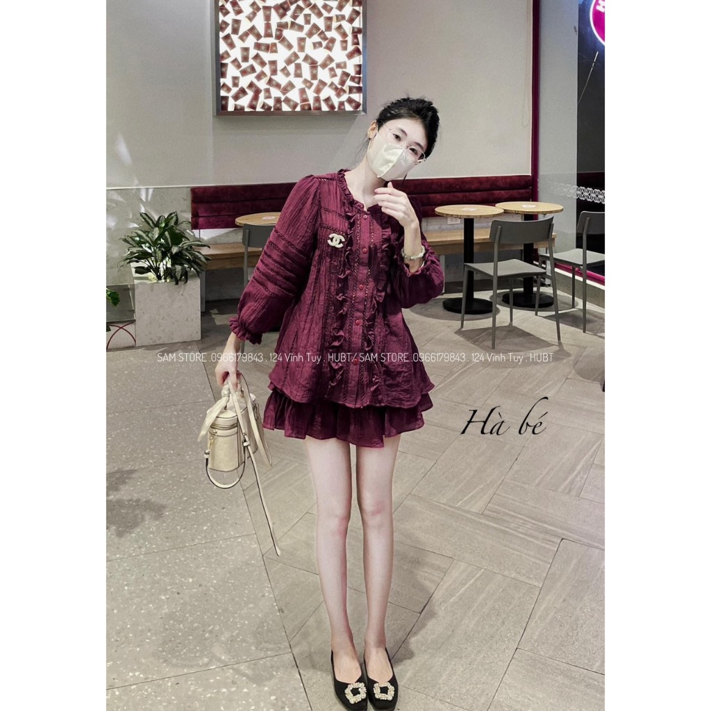 SET ÁO Sơ mi bèo khuy kèm CHÂN VÁY tơ nhăn HOT TREND hàng loại 1 Rilkay