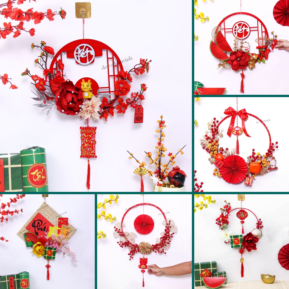 Vòng Hoa Mẹt Tết Nhiều Mẫu Vòng Hoa Tết Kèm Đèn, Mẹt Trang Trí Tết Xuân