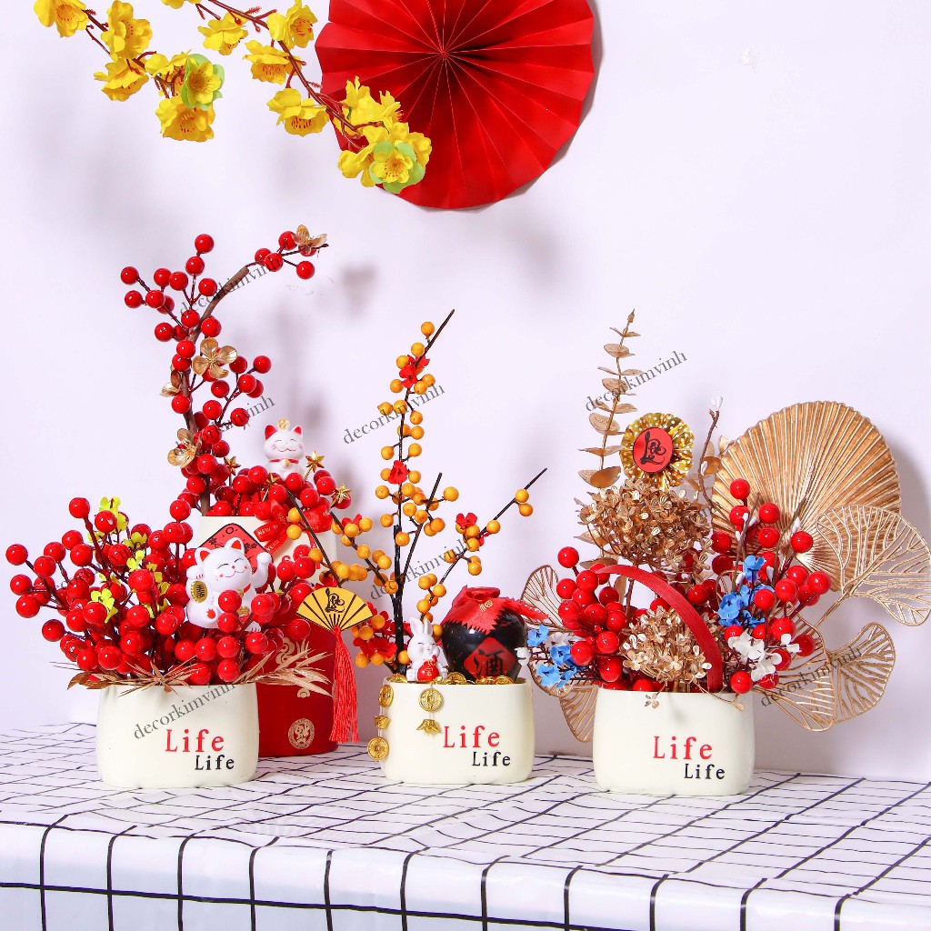 Chậu Đào Đông Trang Trí TẾT A21 Nhiều Mẫu May Mắn Tài Lộc – Handmade