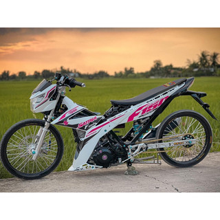 Tem rời satria F150 trắng Hồng in candy bạc mới