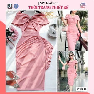 V3431 Váy đầm body hồng 2 dây trễ vai thiết kế [Dolce Viva Colection (DVC)] váy body trễ vai đính ngọc sang chảnh