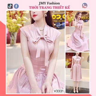 V3331, V4038 Váy hồng cổ nơ, đầm công sở nữ tính [DVC&ACC] váy đầm hồng đính ngọc sang chảnh