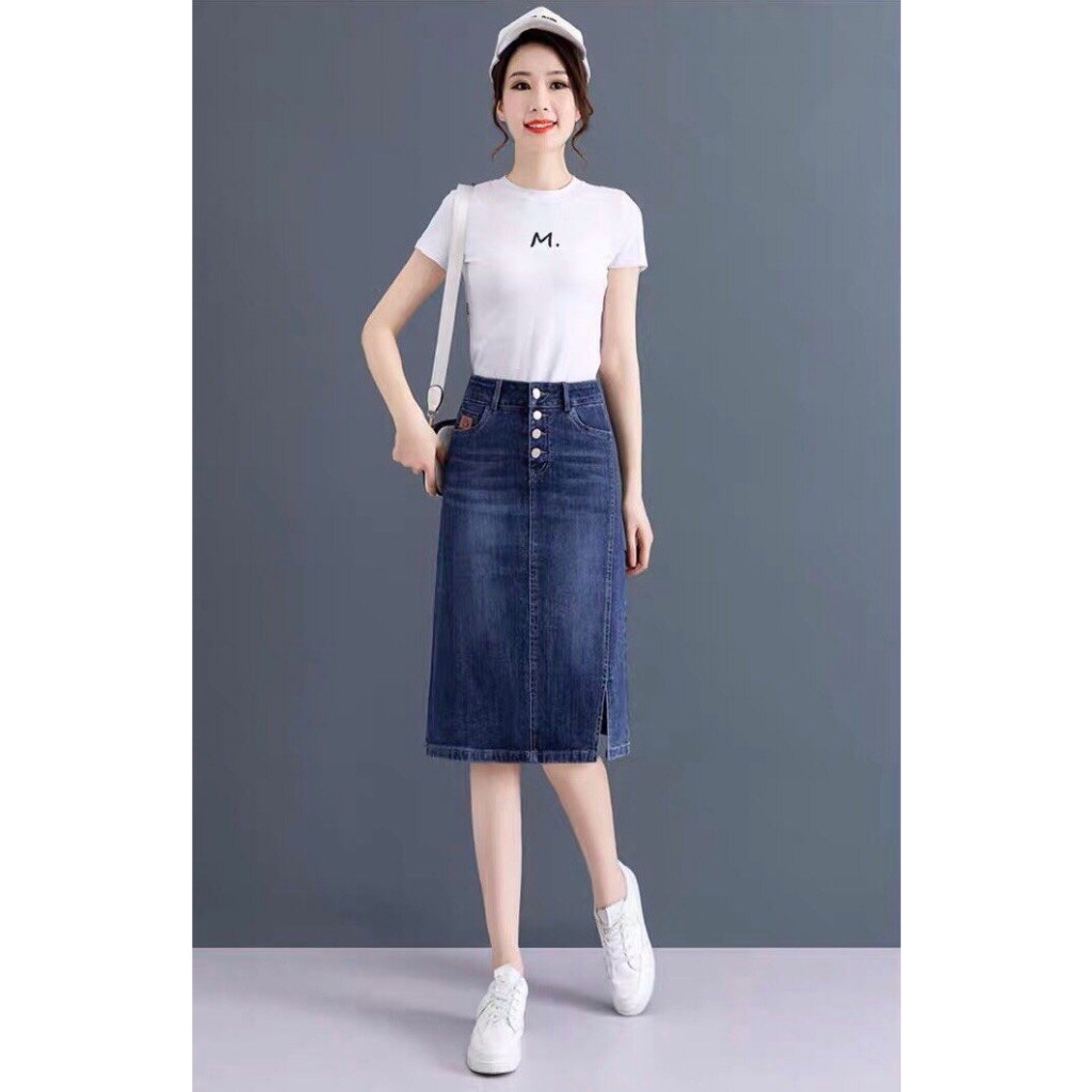 Chân váy Jean Bò Denim dáng A phong cách Hàn Quốc thời trang dẽ phối đồ H63