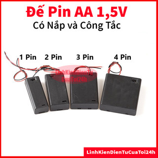 Hộp đế 1/2/3/4 pin aa có nắp và công tắc pin con thỏ cỡ aa 1,5v