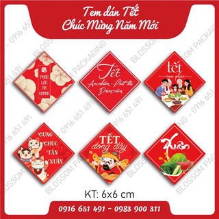[Độc quyền] 36 Tem decal Tết, tem Chúc Mừng Năm Mới 6x6cm