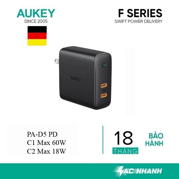 CỦ SẠC NHANH GAN AUKEY PD 63W PA-D5