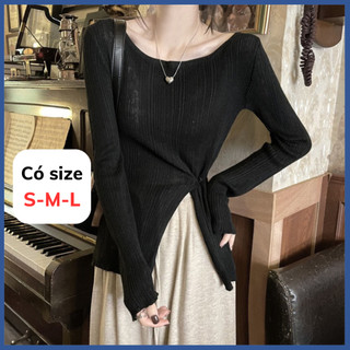 (CÓ SIZE) Áo Thun Kiểu Dài Tay MIMILA Thiết Kế Xẻ Tà Nữ Tính Trễ Vai Chất Thun Tăm Mềm Mại - MA207