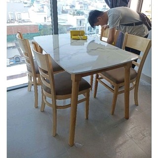  Bàn ăn mặt Bàn giả đá Gỗ MDF 1 Bàn ăn + 4 ghế cabin nệm.   giao hàng hoả tốc HCM  