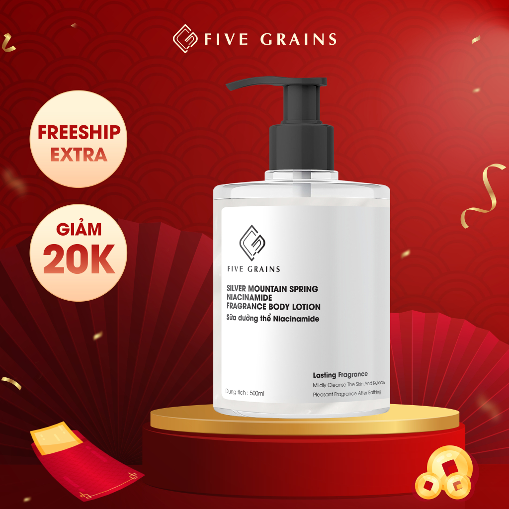 Sữa dưỡng thể Five Grains dưỡng ẩm làm trắng Niacinamide - Unisex 500ml