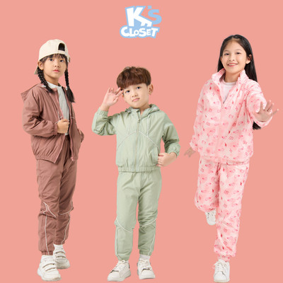Bộ quần áo gió trẻ em K'S CLOSET kiểu dáng năng động, thể thao có mũ KT327ONF / E137TWF/KT174TWF