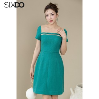 Đầm thô xanh phối lưới dáng ngắn SIXDO
