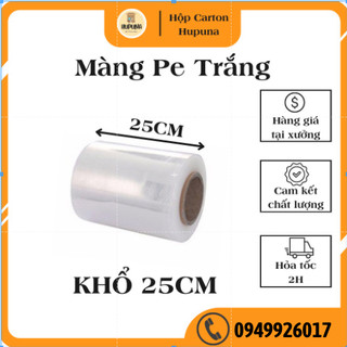 Màng pe trắng 25cm, màng bọc, màng co, màng quấn hàng, màng quấn bụng khổ, giá rẻ.