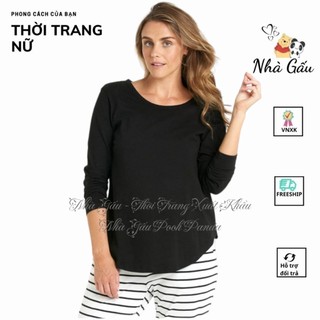 Áo thun tay dài nữ america màu đen