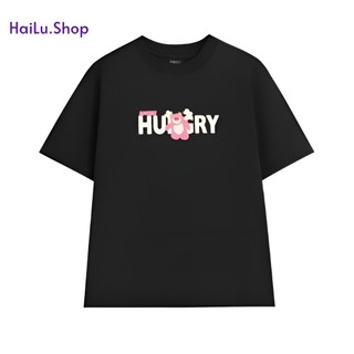 Áo Thun Dáng Rộng Tay Lỡ 3158 Cotton Khô In Hình Gấu HUNGRY