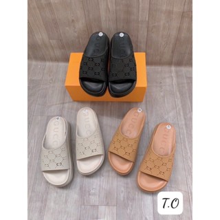 Dép Bánh Mì Gucci Cao Cấp, Dép Lê Nữ Quai Ngang Đế Cao 5cm Đi Mưa Chông Trượt