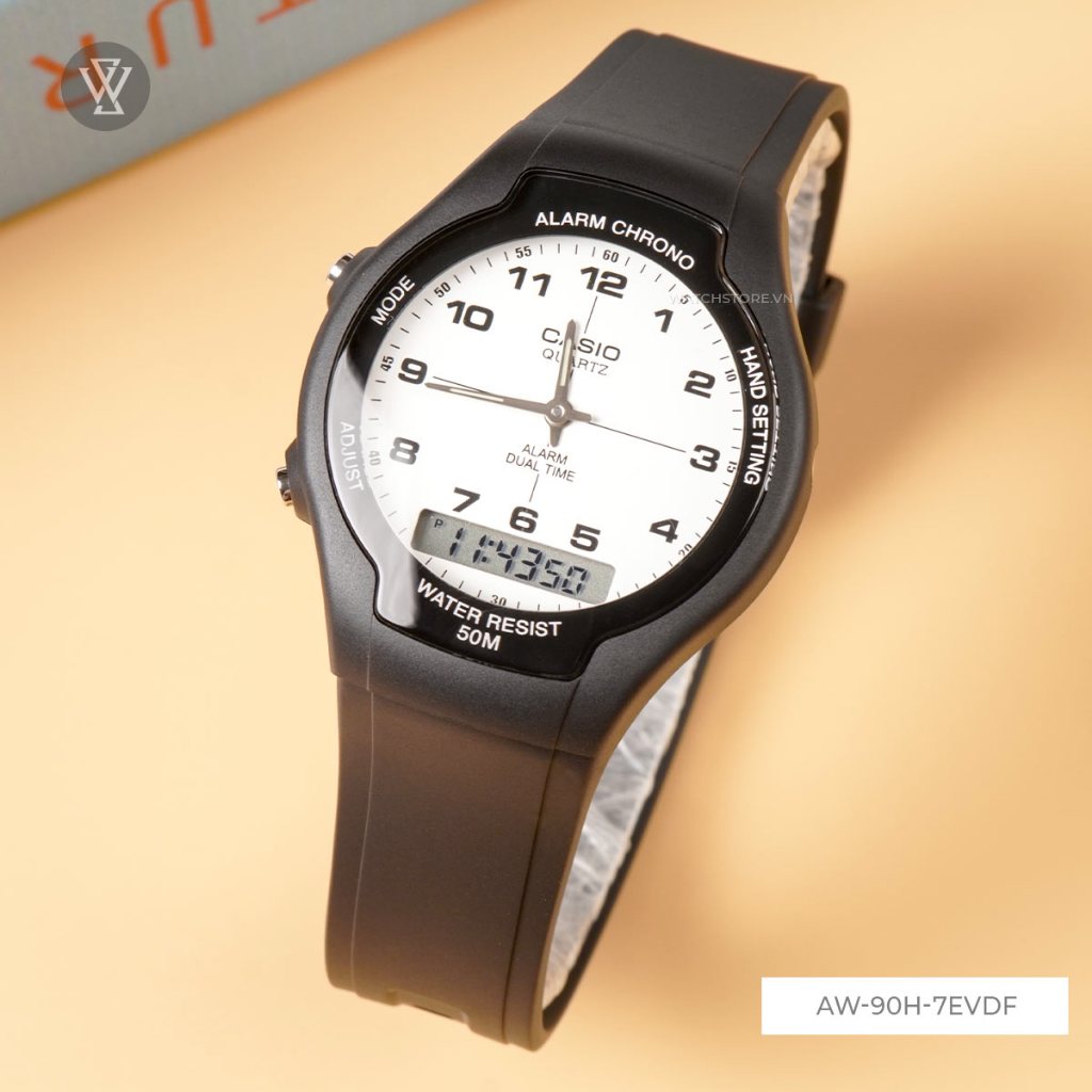 Đồng Hồ Quartz Nam Casio WATCHSTORE  AW-90H-7EVDF Thiết Kế Mặt Kính Nhựa 38mm, Dây Nhựa Đen Và Vỏ Nhưa