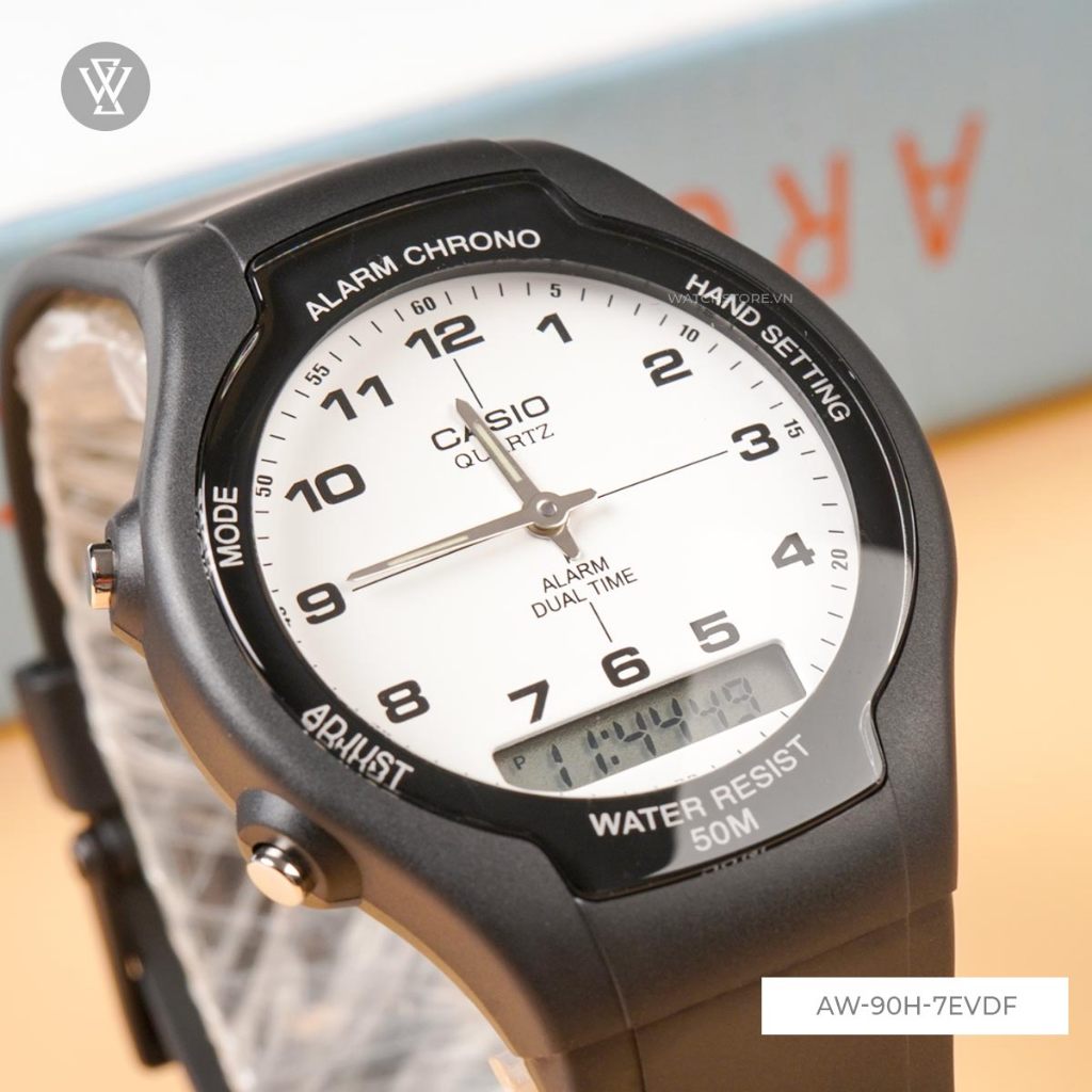 Đồng Hồ Quartz Nam Casio WATCHSTORE  AW-90H-7EVDF Thiết Kế Mặt Kính Nhựa 38mm, Dây Nhựa Đen Và Vỏ Nhưa