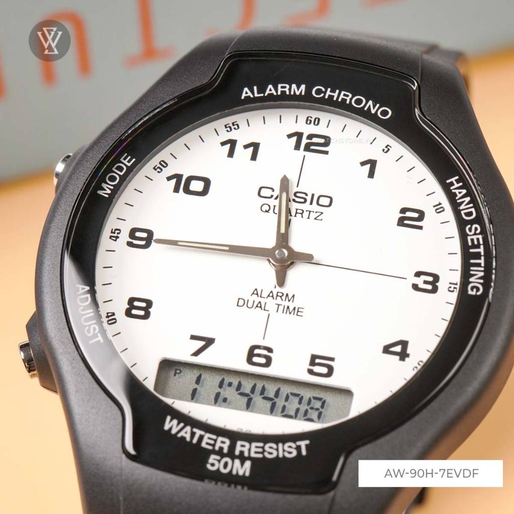 Đồng Hồ Quartz Nam Casio WATCHSTORE  AW-90H-7EVDF Thiết Kế Mặt Kính Nhựa 38mm, Dây Nhựa Đen Và Vỏ Nhưa