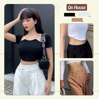 Áo Croptop cá tính thiết kế cổ vuông phối dây xích ON House chất thun gân mịn co dãn tốt phong cách thời trang nữ CR118