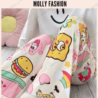 QUẦN DÀI LUCKY SQUARE Unisex DƯỚI 62kg ❤️ Quần dài thun lạnh hoạt hình mặc nhà nam nữ form rộng Freesize Molly Fashion