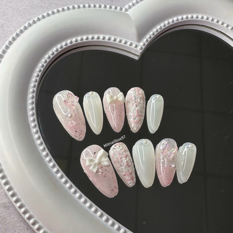 Mã 005 Nailbox thiết kế Hồng nơ trắng
