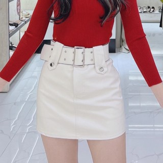 Chân váy da cạp cao kèm đai so hot full size hottrend