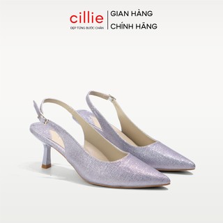 Giày cao gót nữ slingback cao 7cm mũi nhọn hở hậu gót nhọn cao cấp Cillie CG01