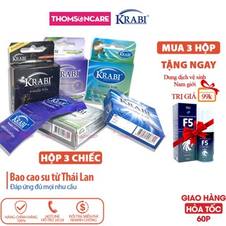 Bao cao su Thái Lan Krabi - bcs siêu mỏng, kéo dài, có gân gai - Hộp 3 chiếc condom