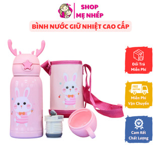 Bình nước giữ nhiệt cho bé hàng cao cấp có nắp đậy chất liệu thép không gỉ 316 (có túi đeo)