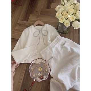 SET DẠ KEM TAY DÀI KÈM TAG NƠ