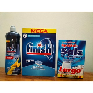 Combo: vien rua bat finish 110v + muoi largo 1.2kg + bong 800ml cho máy rửa chén bát