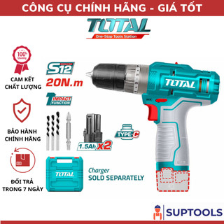Máy khoan pin 12v total tidli12202 kèm 2 pin 1.5ah 1 mũi khoan cr-v 65mm 3 mũi khoan tường