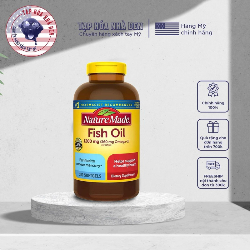 [Date 2026] Dầu Cá Omega 3 Nature Made Fish Oil 1200mg hộp 300v