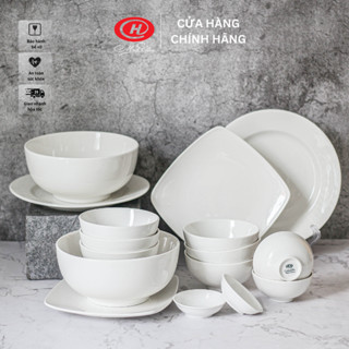 Bộ bát đĩa 16 món cỡ vừa sứ Minh Châu trắng trơn - BO16CV